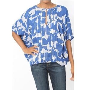 DVF Khalila Chiffon Blouse in Blue Weave
